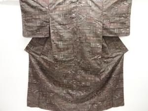 家屋に樹木模様織り出し十日町紬着物